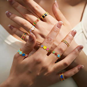 Fashion <b>Rings</b> Colorful Heart Star Design Gold Plated Women's Party Jewelry - Product Image 1