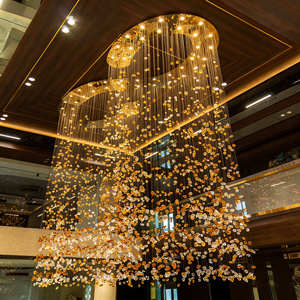 Lustre moderne en cristal doré, luminaire LED suspendu pour grand salon, décoration, blanc chaud 2700K, couvercle en acrylique, base en métal - Product Image 6