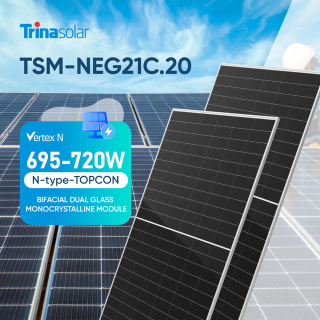 Trina High Efficiency Solar Bifacial Panels 700W 710W 720W Topcon Solar Pv Panel