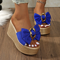 Sandales de plage à bouche de poisson grande taille pour le commerce extérieur, sandales compensées pour femmes, semelle épaisse, à enfiler, tendance, été 2025, nouvelle collection, confortables, avec nœud