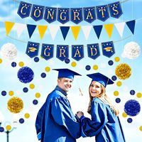Kit de Décorations de Remise de Diplôme Bleu et Or 2026 – Bannière « Félicitations Diplômé », Guirlande, Étoiles en Carton et Pompons en Papier