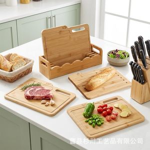 Bamboo Cutting Board <b>Set</b> 4 Pieces Multi Function Kitchen Chopping Block For Fruit Cheese And Meat - Product Image 3