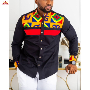 Chemises à col Mandarin pour <span class=keywords><strong>homme</strong></span>, vêtement avec imprimé en cire <span class=keywords><strong>africaine</strong></span>, en patchwork, à bande noire, <span class=keywords><strong>2021</strong></span> - Product Image 2