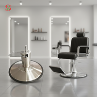 Fauteuil de Barbier Haut de Gamme Robuste en Fer Poli avec Base Ronde Hydraulique