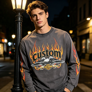 T-shirt Streetwear Homme Col Rond 100% Coton Épais, Coupe Ample, Imprimé Graphique Vintage, Délavé à l'Acide, Dégradé et Effet Vieilli - Product Image 3