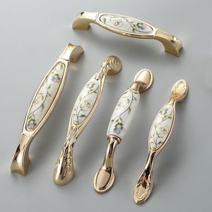 Antique Style Storage Cabinet Classical Golden Pattern Ceramic Handles Home Decor - Product Image 1