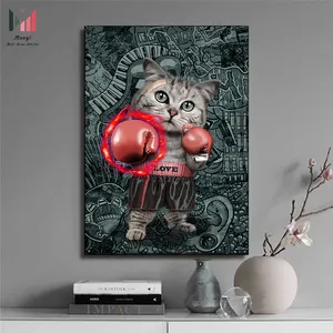 Boxing Cat Wall Art Fotos e cartazes Impressão Abstrata Animais Cat Canvas Pintura Para Casa Gym Room Decor Como para o presente das crianças