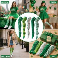 Vente en gros de bas de cuisse pour femmes, motif trèfle de la Saint-Patrick, rayés, tricotés, au-dessus du genou, OEM, marque privée, design personnalisé