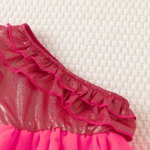 Baby Girl's Rose <b>Red</b> <b>Sequined</b> Dress Off-Shoulder Ruffled Mesh Skirt Sweet Princess Style Party Dress 0-4Y - Product Image 4