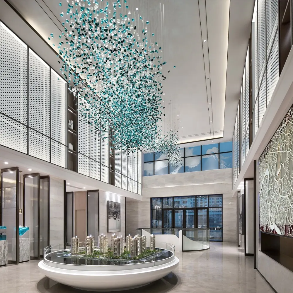 Özelleştirilmiş Modern lüks avize renkli cam taş asılı lamba otel projeleri için dekorasyon kolye lamba