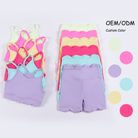 Combinaison de sport de yoga pour filles ensemble de short de motard multicolore avec haut festonné vêtements de sport pour la gym