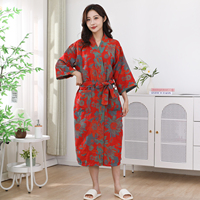 Peignoir en flanelle de coton pur double gaze personnalisé de haute qualité, ensemble pyjama d'été pour jeunes mariés, manches longues, longueur genou