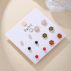 Korean Style Alloy Pearl Resin Flower <b>Earrings</b> Set Simple Geometric Design For Students Daily Wear - Product Image 2
