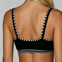 Soutien-gorge de yoga pour femme en tissu recyclé, double couche, col rond, bretelles réglables, avec bordure contrastante rayée, idéal pour le fitness et le Pilates (2-en-1)