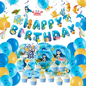 Decorazioni per feste sotto il mare forniture per feste di compleanno a tema oceano includono palloncini per decorazioni per torte sullo sfondo per feste in spiaggia in piscina