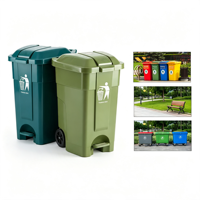 Poubelle à pédale en plastique HDPE multicolore avec roues et couvercle pour parc, rue, jardin, hôtel, poubelle à roulettes en plastique