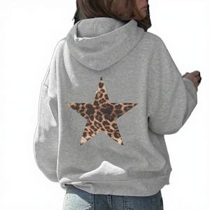 Star Graphic Long Jersey Hoodies Oversized Y2K <b>Leopard</b> <b>Print</b> Hooded <b>Sweatshirt</b> Streetwear Unisex Pullover Tops Winter Autumn - Product Image 3