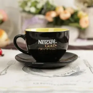 定制logo促销礼品黑色4盎司石器高档陶瓷咖啡杯茶碟套装瓷杯颜色内