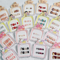Faux ongles ultra-fins en acrylique, 24 pièces, couvrance totale, motif dessin animé vintage, style 'Hot Girl', pour enfants, à porter, sans trace, mignons et doux, courts