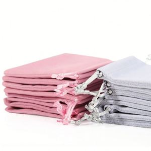 Lot de pochettes à cordon en velours gris et rose pour bijoux, plusieurs tailles, sacs d'emballage à cordon - Product Image 4