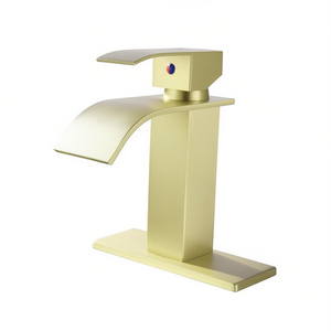 Grifo de Lavabo Monomando Dorado con Caño en Cascada, Diseño Moderno, Acabado Cepillado, Instalación de un Solo Orificio - Product Image 1