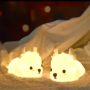 可爱鹿传感器创意硅胶拍灯家用USB充电儿童床头灯梦幻婴儿发光二极管小夜灯