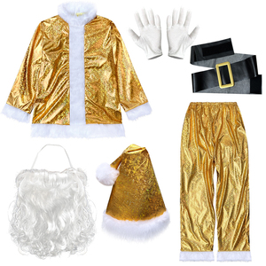 Costume de Père Noël pour homme, ensemble complet avec chapeau, ceinture et sac cadeau, idéal pour les fêtes de Noël dorées et les spectacles. - Product Image 6