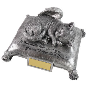 Urna conmemorativa de gato Ángel grabada personalizada con almohada, recuerdo de cenizas de cremación de gatito durmiente para mascotas amadas - Product Image 1