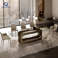 Ensemble de table à manger télescopique et extensible en acier inoxydable Qiancheng Marble, 6 places avec 4 chaises, fabriqué à Foshan, Chine