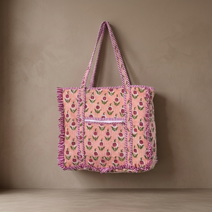 Indian Fashion Winter Women's Soft Quilted Cotton Lined Bohemian Tote <b>Bags</b> Multi-Color Floral Frilled Tote <b>Bag</b> Floral Cotton <b>Bag</b> - Product Image 2