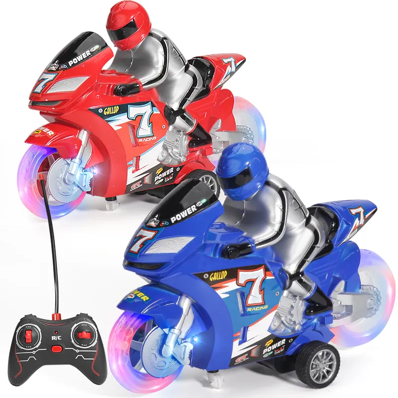Mainan sepeda motor Remote Control 360, mainan sepeda motor aksi berputar RC dengan lampu dan musik untuk anak-anak