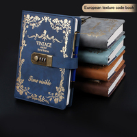 Carnet Rétro Européen en Cuir PU avec Verrouillage par Mot de Passe, Motif Gaufré, Couverture Rigide, Reliure Cousue, Cahier Épais, Logo Personnalisé, Idéal Cadeau