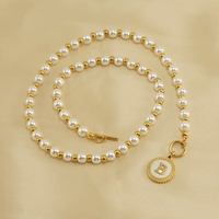 Collar de Moda con Letra de Concha de Perla y Oro para Mujer, Collar de Acero Inoxidable con Dije, Accesorios de Diseño al por Mayor