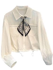 <span class=keywords><strong>Camicia</strong></span> da Donna Primavera 2026 Nuova Moda Elegante Casual Versatile con Sciarpa in Seta Manica Corta e Lunga - Product Image 6