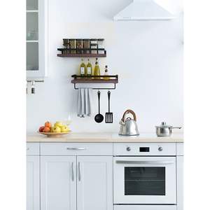 Ensemble d'étagères de salle de bain flottantes Db, 2 niveaux, murales, en bois et métal, porte-serviettes, design minimaliste, gain de place, 50x30 cm - Product Image 3