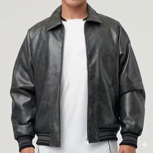 Chaqueta Bomber de Invierno Personalizada para Hombre con Bordado de Chenilla en Cuero Genuino, Chaqueta Cortavientos para Motocicleta - Product Image 2