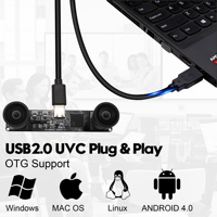 Webcam 1080P 60FPS avec double objectif 120 degrés sans distorsion, module caméra stéréo synchronisé UVC USB 2.0 pour la reconnaissance faciale