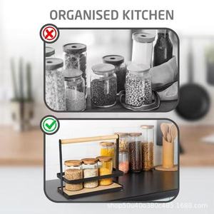 Wooden Spice <b>Bottle</b> <b>Storage</b> <b>Rack</b> Iron Wood Combination 18x9.5x21.5 Cm Portable Kitchen Countertop Organizer - Product Image 5