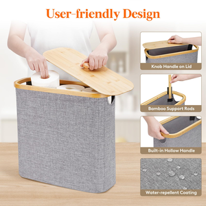 <b>Large</b> Capacity Folding for up to 12 Mega Rolls Bathroom Toilet Paper <b>Storage</b> Organizer <b>Basket</b> With Bamboo Lid - Product Image 5