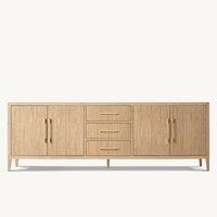 Buffet moderne en bois grain anthracite foncé, 4 portes et 3 tiroirs, avec poignées en laiton antique, pour rangement dans le salon