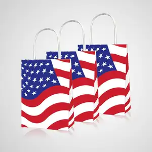 Confezione di 12 borse patriottiche bandiera americana con manici sacchetti regalo giorno dell'indipendenza rosso blu e bianco Shopping