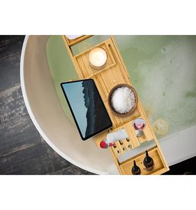 <b>Bathtub</b> Tray for Tub, Bamboo <b>Foldable</b> Bath Caddy Tray, Collapsible Bath Tub Table Caddy - Product Image 2