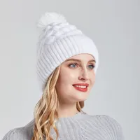 शीतकालीन नई देवियों ऊनी टोपी ठोस रंग फर गेंद प्लस मखमल गर्म बुना हुआ टोपी पोम poms सर्दियों टोपी महिलाओं के लिए लड़की के beanies टोपी