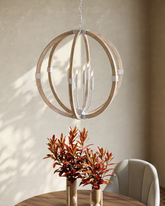 Lustre Suspendu Style Rustique Vintage Moderne Designer, Lampe Lanterne pour Villa, Salon, Restaurant, en Bois Grainé et Grès <span class=keywords><strong>Bastian</strong></span>, Forme Orbe - Product Image 6