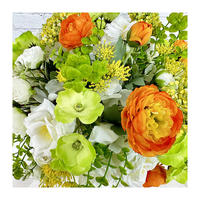 Arrangement de fleurs artificielles mixtes faites à la main avec des fleurs blanches, vertes et oranges, style naturel, en polyester, pour mariage