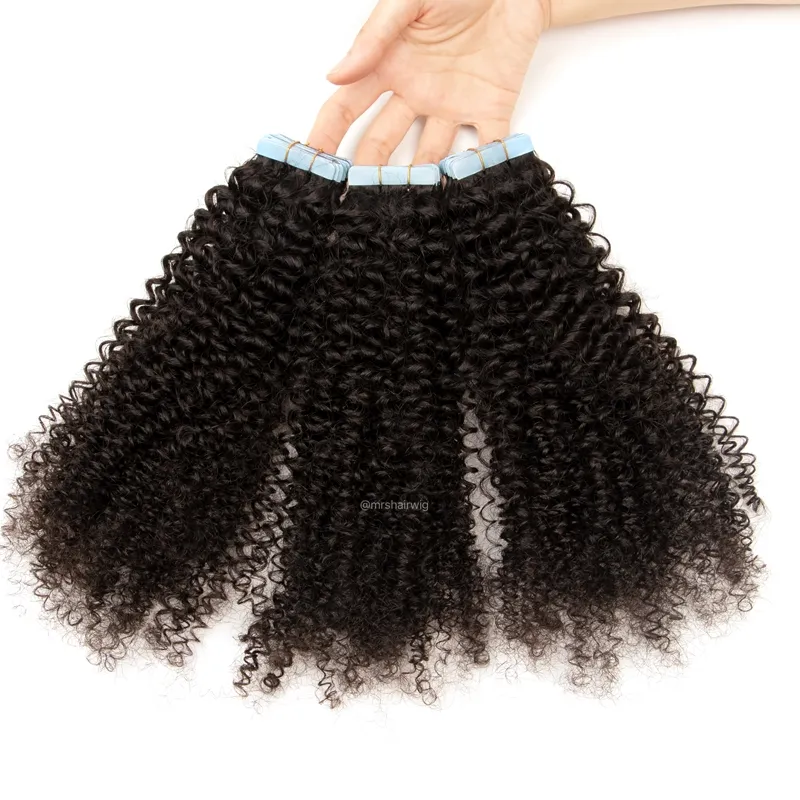 Nagel haut ausgerichtet Kinky Curly Tape Ins Extensions rohes indisches 100% menschliches Haarband in Haar verlängerungen 100 menschliches Haar Curly Tape In