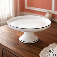 Support à gâteau en céramique de style nordique de 10 pouces avec bord noir, assiette à dessert en porcelaine blanche pour mariage, fête et décoration de la maison