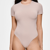 Body gainant sans couture en nylon à manches courtes pour femme, coupe haute, taille ouverte, compression abdominale, amincissant, invisible, coupe triangulaire