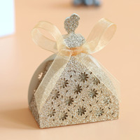 Boîte à dragées dorée ajourée à paillettes pour mariage, contenant alimentaire pour chocolats et bonbons