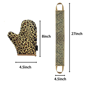 Ensemble personnalisé de 2 pièces en velours doux pour <span class=keywords><strong>autobronzant</strong></span> corporel, applicateur dorsal pour <span class=keywords><strong>autobronzant</strong></span>, <span class=keywords><strong>gant</strong></span> de bronzage auto-bronzant imprimé léopard marron - Product Image 2